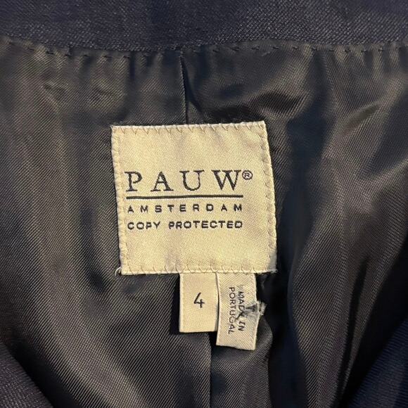 Pauw Amsterdam Size 4 US 12 Wool Linen Collarless Blazer Jacket Navy Blue - Picture 3 of 5